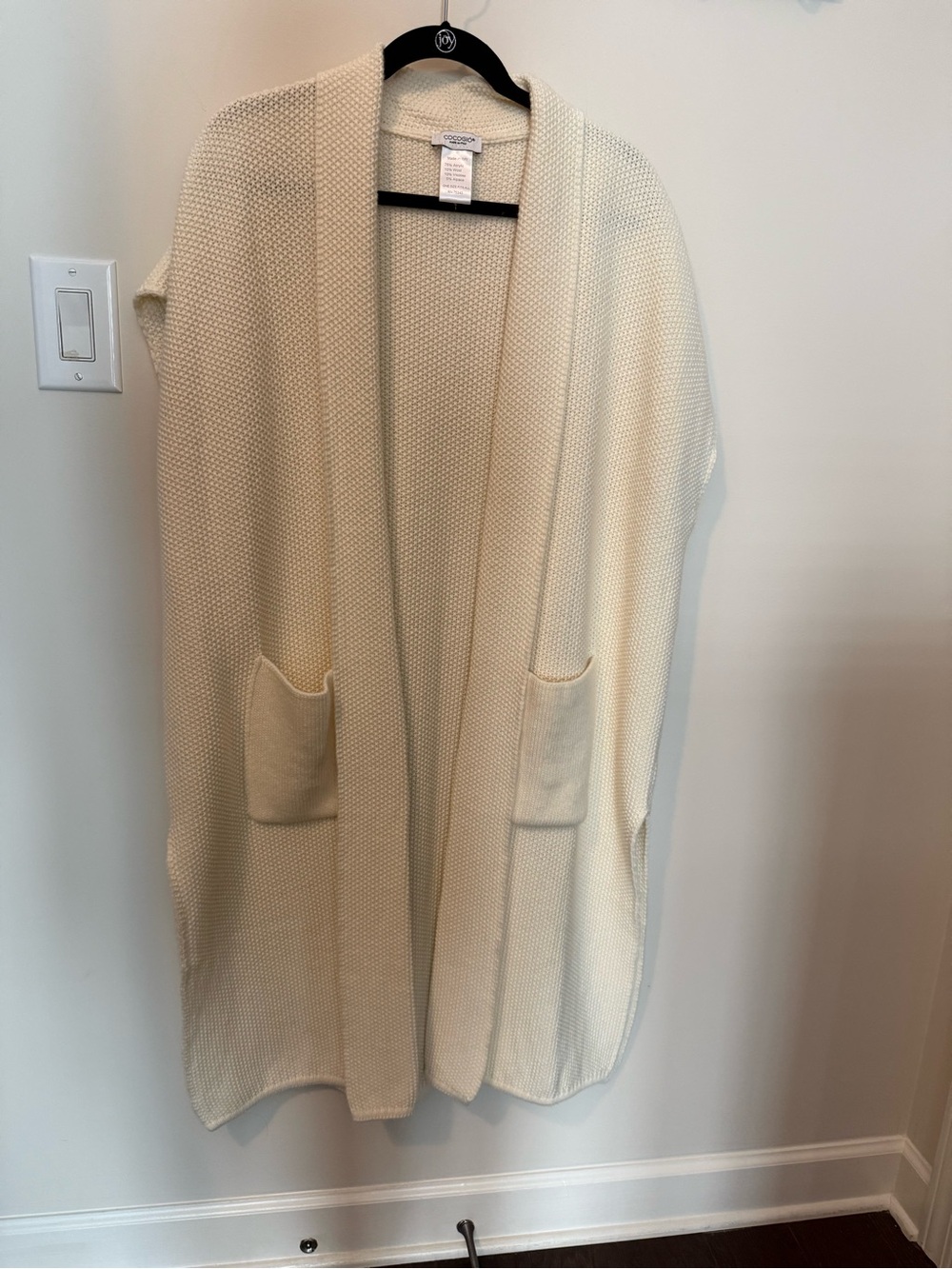 Cream Open-Front Knit Cardigan with Pockets